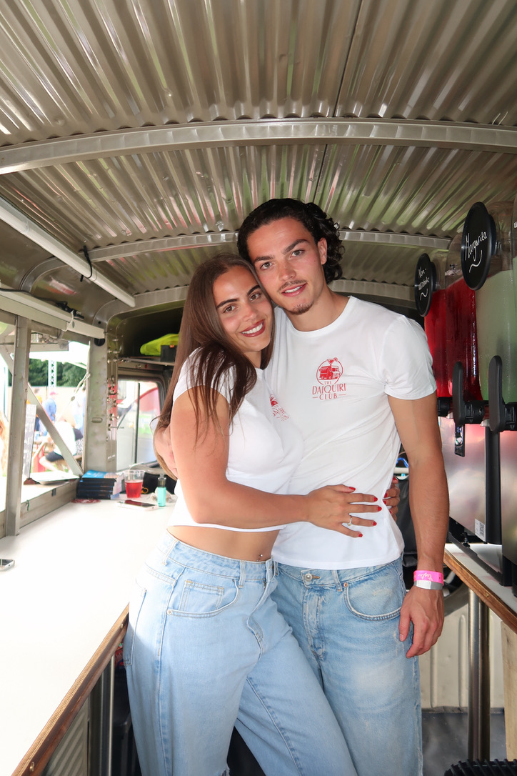 Ruby and Noah inside the van